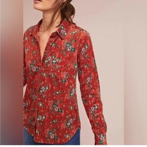 Anthropologie Corduroy western coastal cowgirl Button Down shirt size 0 boho